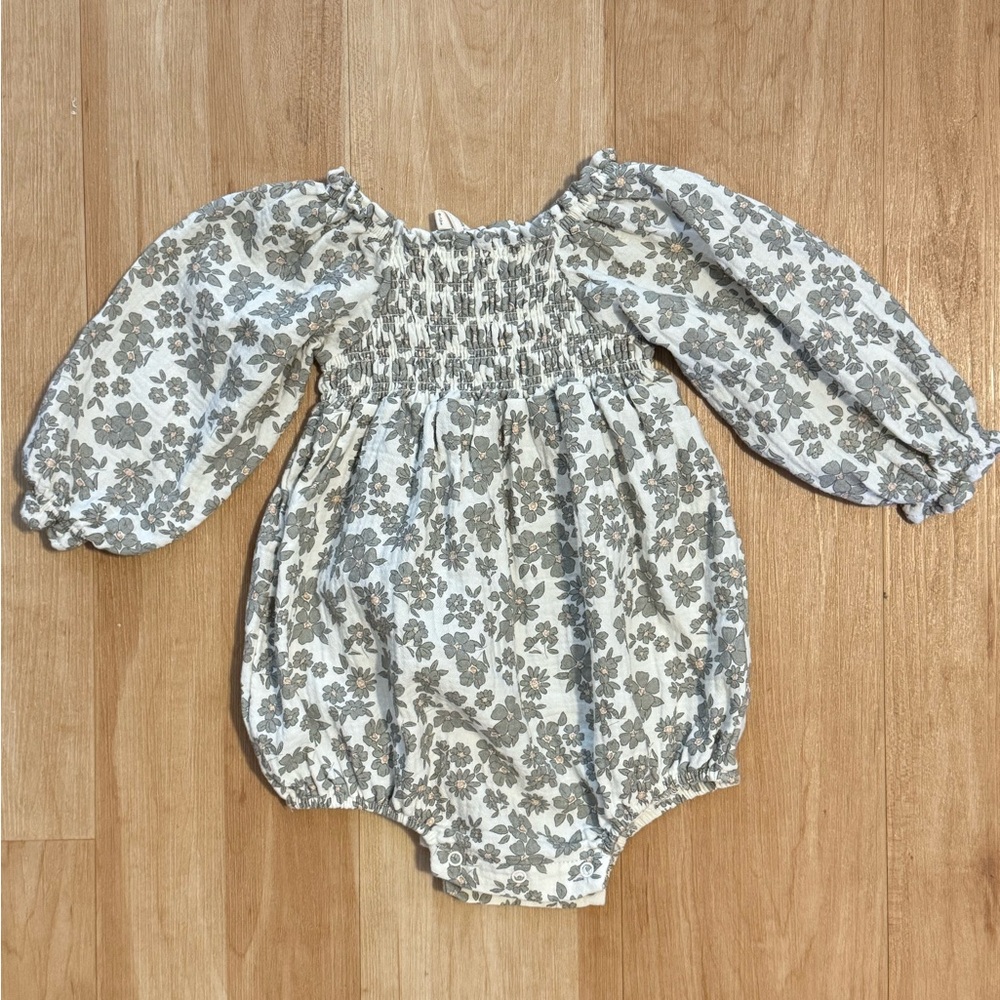 Quincy Mae Green Floral Bubble Romper 6-12 Months